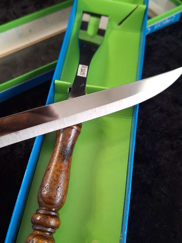 Vintage 2 Piece Stainless Steel & Wood Carving Set
