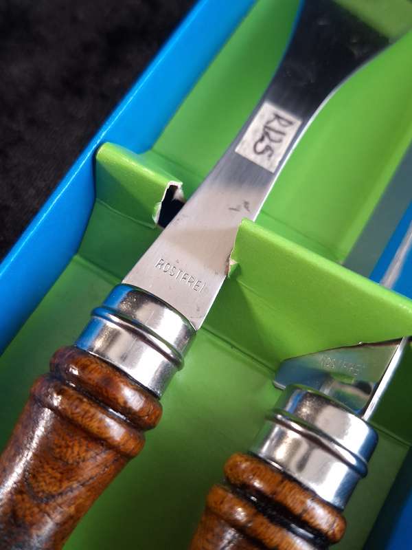 Vintage 2 Piece Stainless Steel & Wood Carving Set