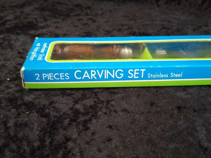 Vintage 2 Piece Stainless Steel & Wood Carving Set