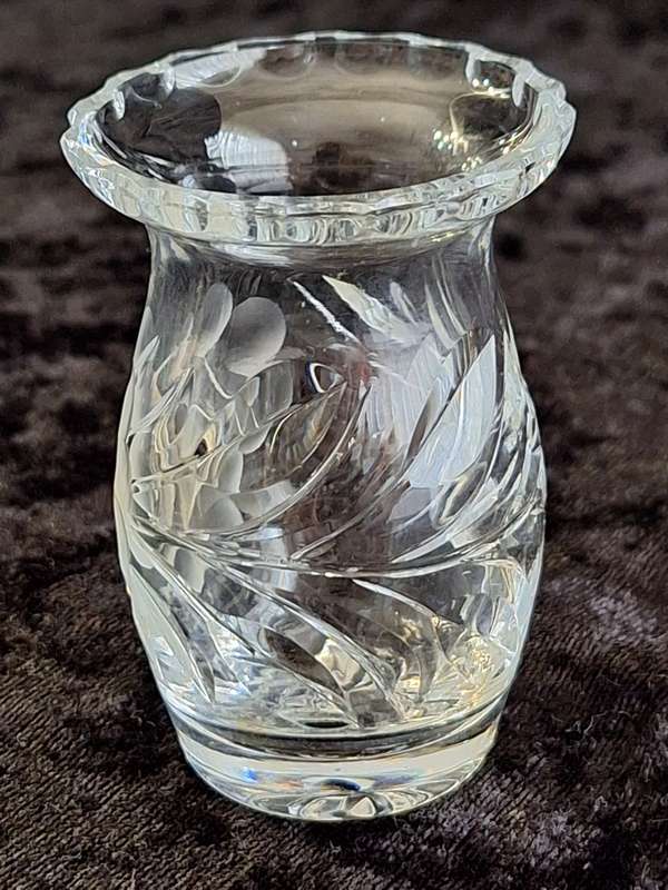 Small Vintage Rose cut Crystal Vase - A.