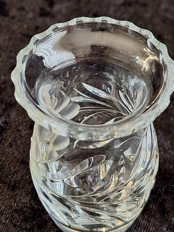 Small Vintage Rose cut Crystal Vase - A.