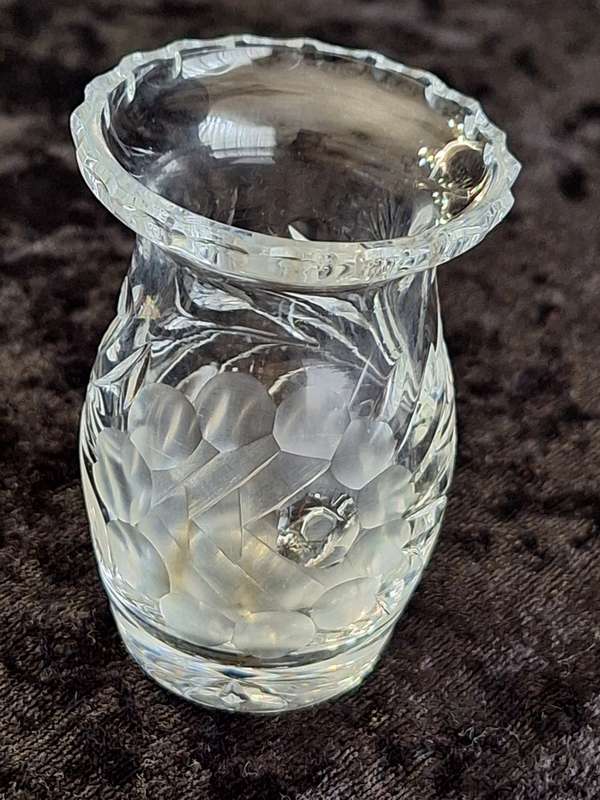 Small Vintage Rose cut Crystal Vase - A.