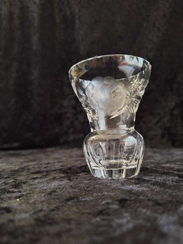Small Vintage Rose cut Crystal Vase - B.