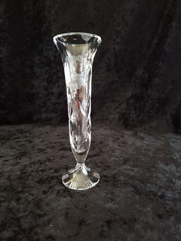 Small Vintage Rose cut Crystal Trumpet Bud Vase.