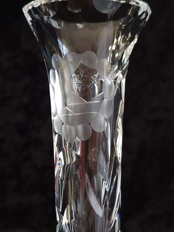 Small Vintage Rose cut Crystal Trumpet Bud Vase.