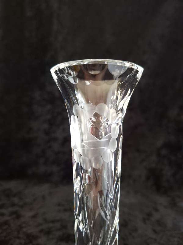 Small Vintage Rose cut Crystal Trumpet Bud Vase.