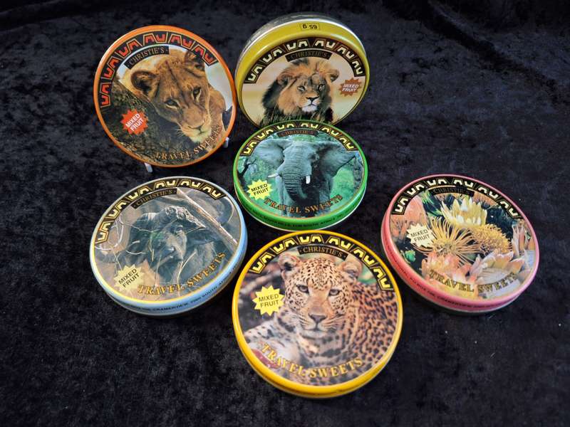 Vintage Set of 6 Christie's International Travel Sweet Tins.