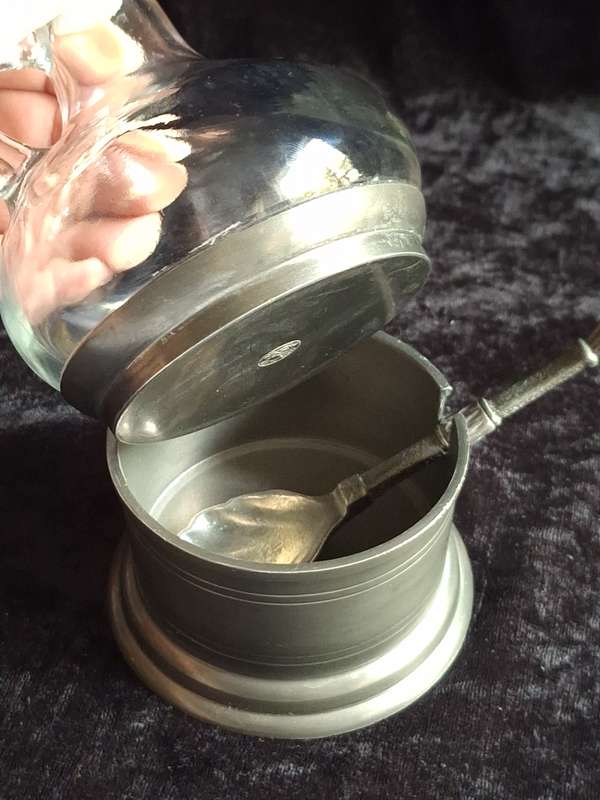Vintage Tin Etain Zinn Pewter Cruet Set