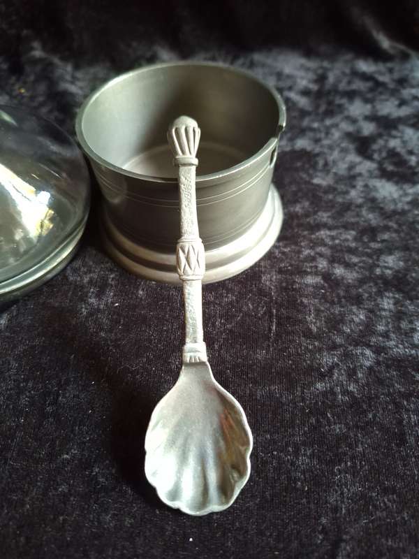 Vintage Tin Etain Zinn Pewter Cruet Set