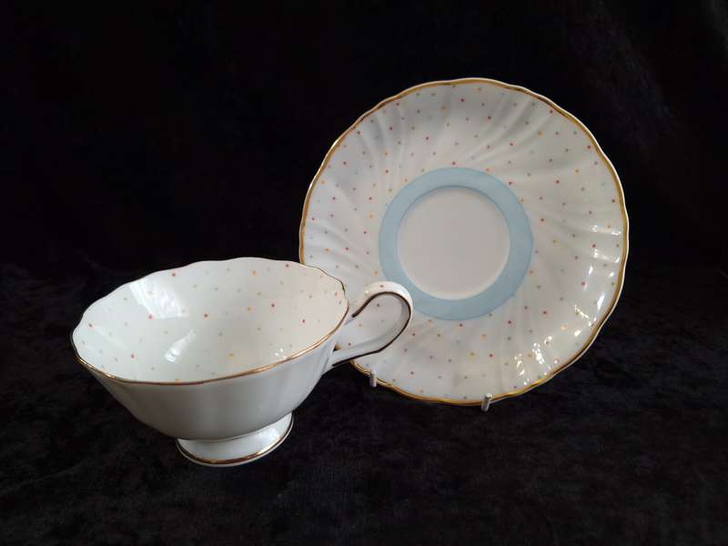 Beautiful Vintage Polka Dot William James Fine Porcelain Grandmothers Cup & Saucer.