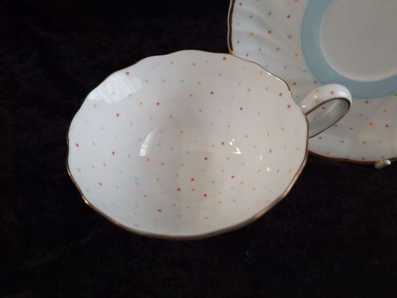 Beautiful Vintage Polka Dot William James Fine Porcelain Grandmothers Cup & Saucer.