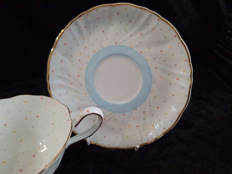 Beautiful Vintage Polka Dot William James Fine Porcelain Grandmothers Cup & Saucer.