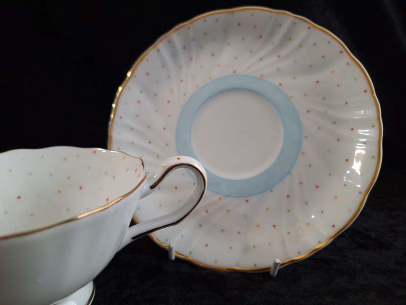 Beautiful Vintage Polka Dot William James Fine Porcelain Grandmothers Cup & Saucer.