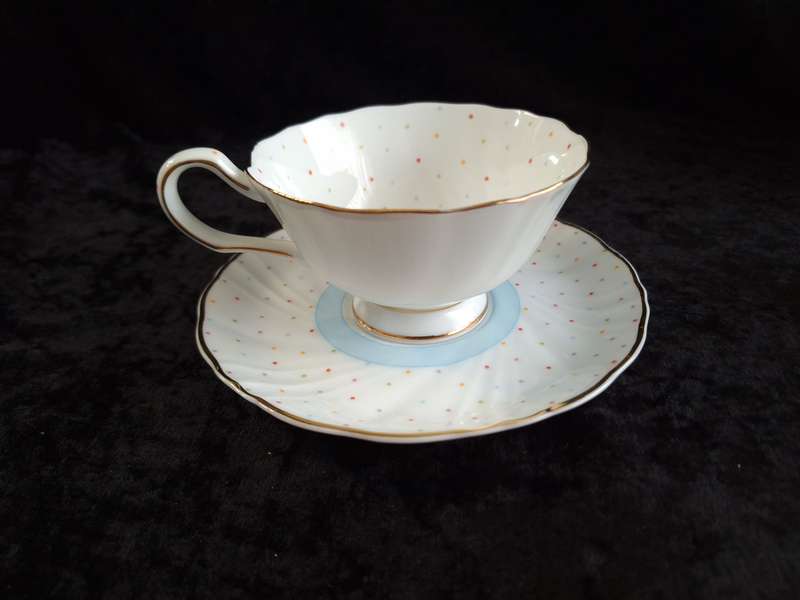 Beautiful Vintage Polka Dot William James Fine Porcelain Grandmothers Cup & Saucer.
