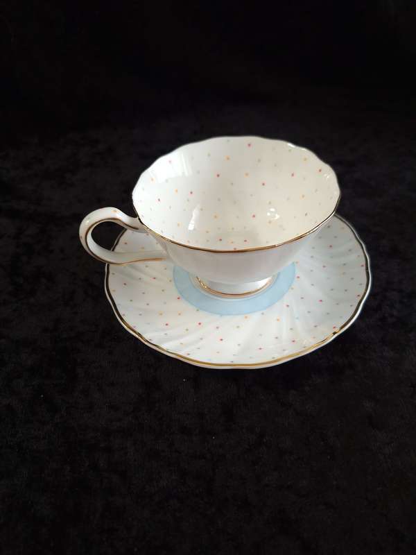Beautiful Vintage Polka Dot William James Fine Porcelain Grandmothers Cup & Saucer.