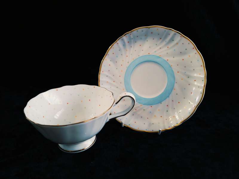 Beautiful Vintage Polka Dot William James Fine Porcelain Grandmothers Cup & Saucer.