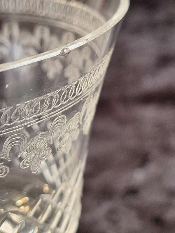 Stunning Set of 3 Edwardian Pall Mall - Lady Hamilton Etched Antique White Wine Glasses