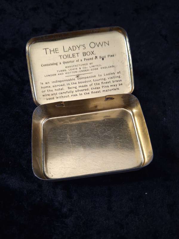Vintage " The Ladys Own Toilet Pin Box" Tin