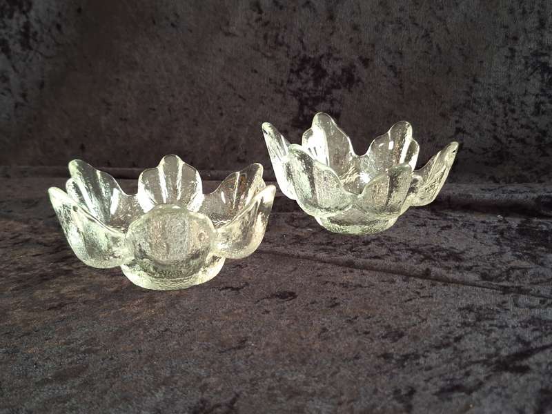 Vintage Pair of LASISEPAT MANTSALA FINLAND Textured Art Glass Cactus Mid-Century Candleholders