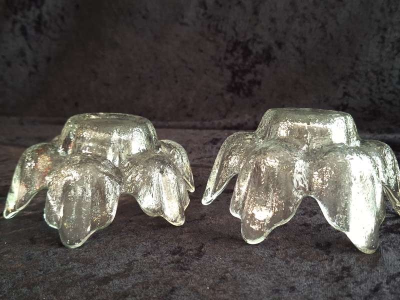 Vintage Pair of LASISEPAT MANTSALA FINLAND Textured Art Glass Cactus Mid-Century Candleholders