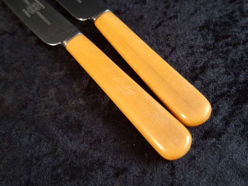 Vintage Set of 6 Firth's Sheffield Stainless-Steel Dinner Knifes (Faux Bone Handles)