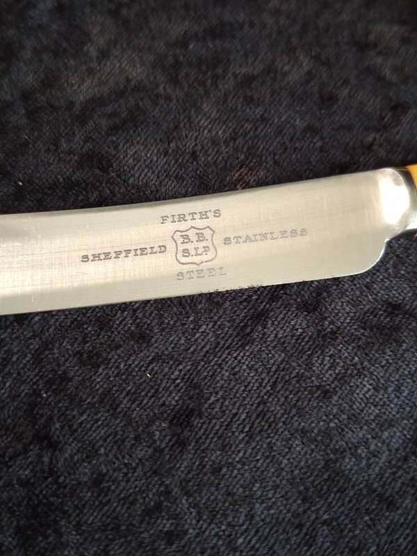 Vintage Set of 6 Firth's Sheffield Stainless-Steel Entrée Knifes (Faux Bone Handles)