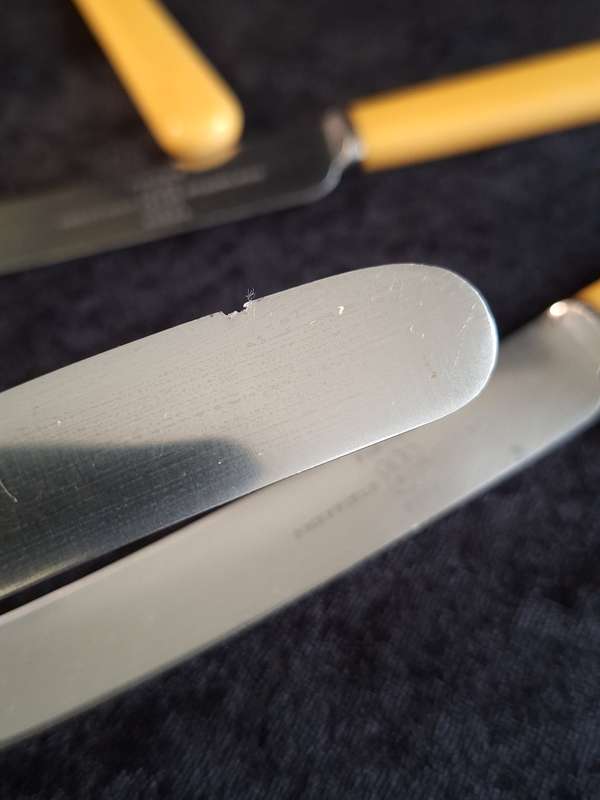 Vintage Set of 6 Firth's Sheffield Stainless-Steel Entrée Knifes (Faux Bone Handles)