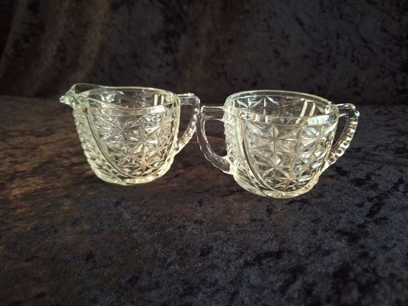 Vintage Pressed Glass Milk and Sugar Set.