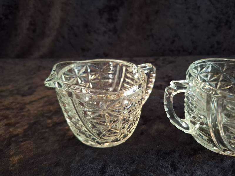 Vintage Pressed Glass Milk and Sugar Set.