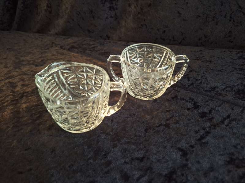 Vintage Pressed Glass Milk and Sugar Set.