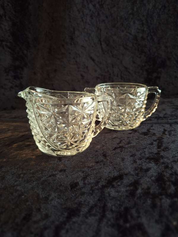Vintage Pressed Glass Milk and Sugar Set.