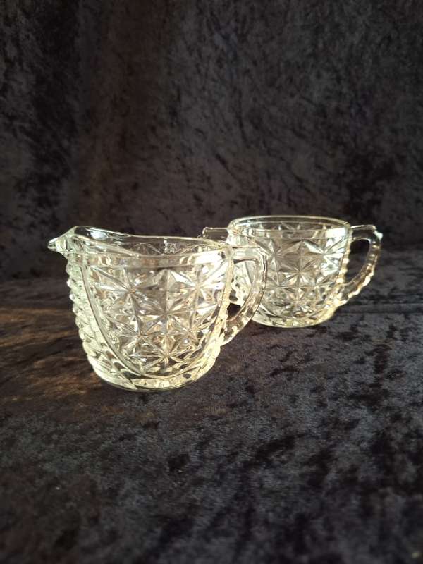 Vintage Pressed Glass Milk and Sugar Set.