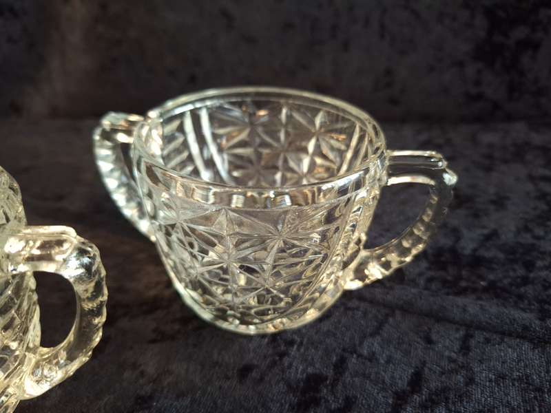 Vintage Pressed Glass Milk and Sugar Set.
