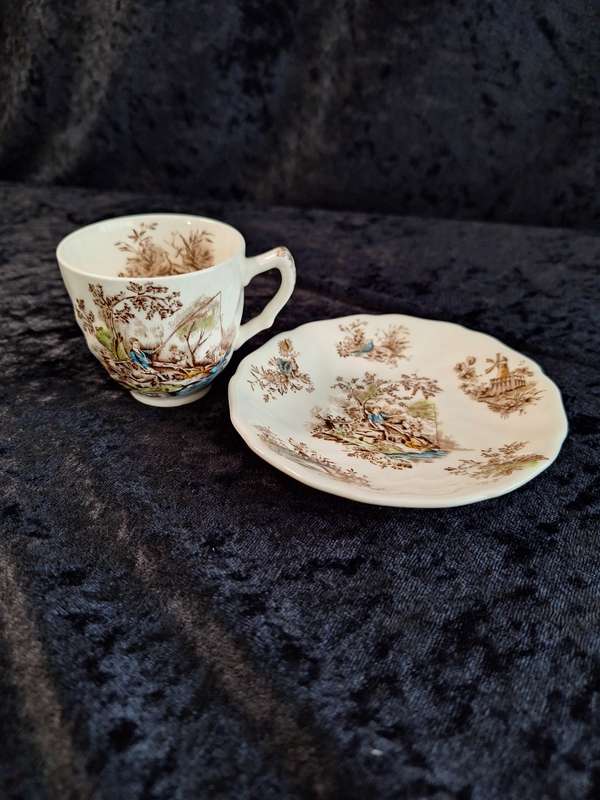 Vintage Johnson Bros "Pastorale Toile de Jouy" Coffee Dou - B.