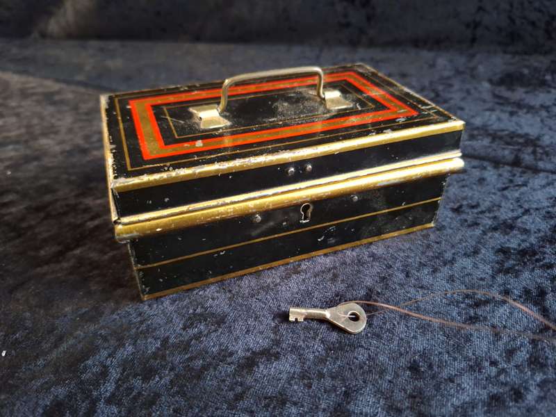 Vintage Tin Chad Valley Toy Money Box with Key