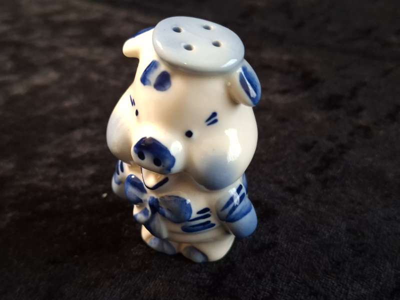 Vintage Blue & White Hand Painted Saltshaker