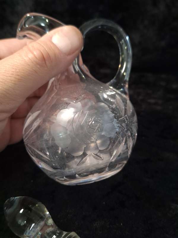 Vintage Rose Cut Crystal Pitcher.