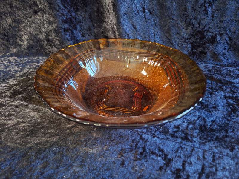 Stunning Vintage Duralex Frosted Brown/Amper Glass Fruit Bowl.