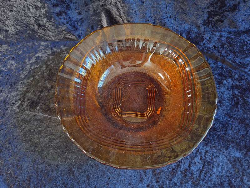 Stunning Vintage Duralex Frosted Brown/Amper Glass Fruit Bowl.