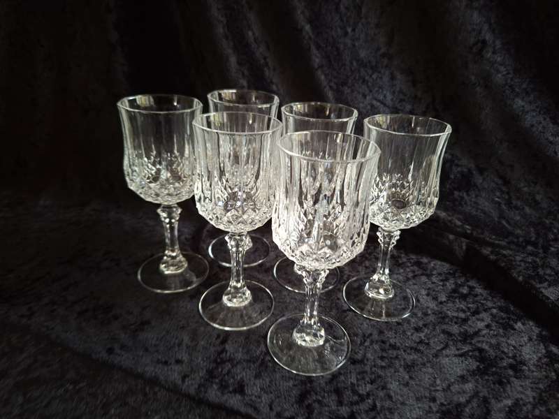 Stunning Set of 6 Vintage Cristal D'Arques White Wine Glasses
