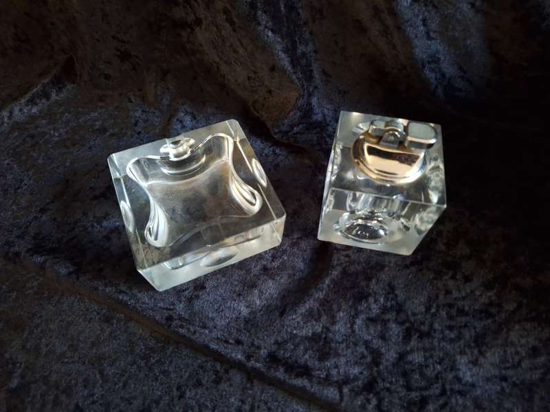 Stunning Vintage 1970's Cut Glass Desk Lighter and Ashtray Set
