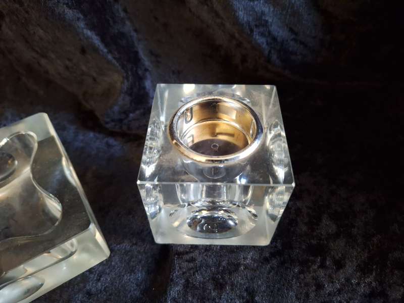 Stunning Vintage 1970's Cut Glass Desk Lighter and Ashtray Set