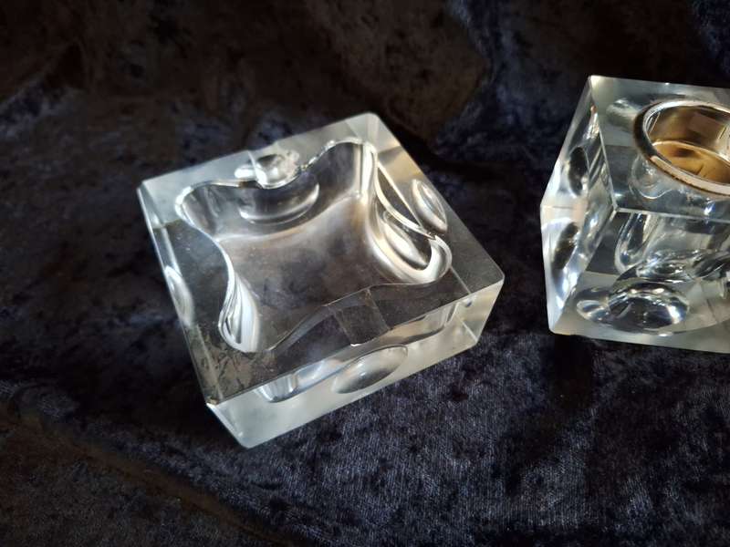 Stunning Vintage 1970's Cut Glass Desk Lighter and Ashtray Set
