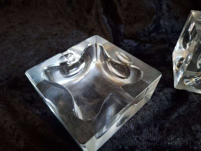 Stunning Vintage 1970's Cut Glass Desk Lighter and Ashtray Set