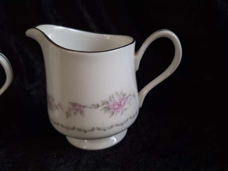 Beautiful Vintage Nagoya Pink Rose Fine China Milk and Sugar Set.