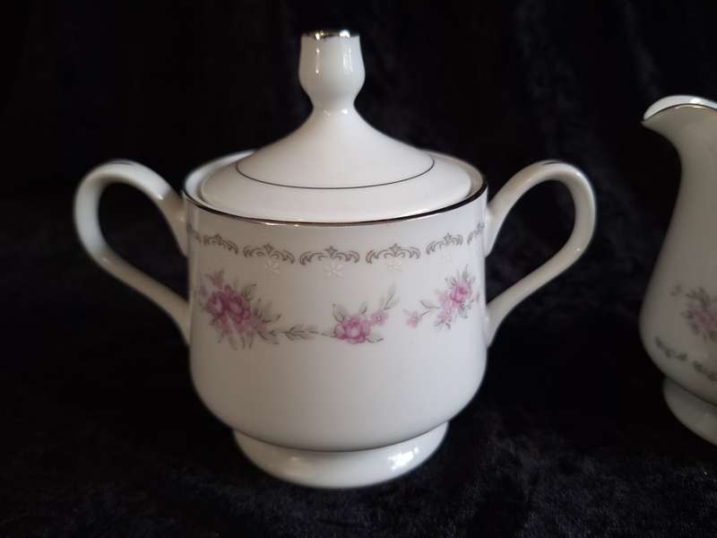 Beautiful Vintage Nagoya Pink Rose Fine China Milk and Sugar Set.