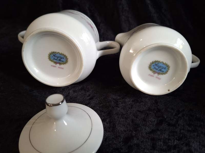 Beautiful Vintage Nagoya Pink Rose Fine China Milk and Sugar Set.