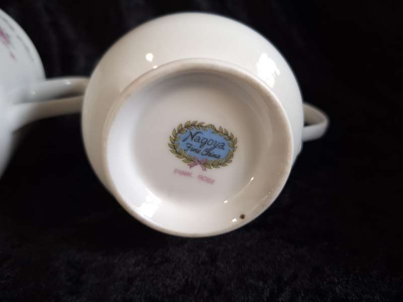 Beautiful Vintage Nagoya Pink Rose Fine China Milk and Sugar Set.