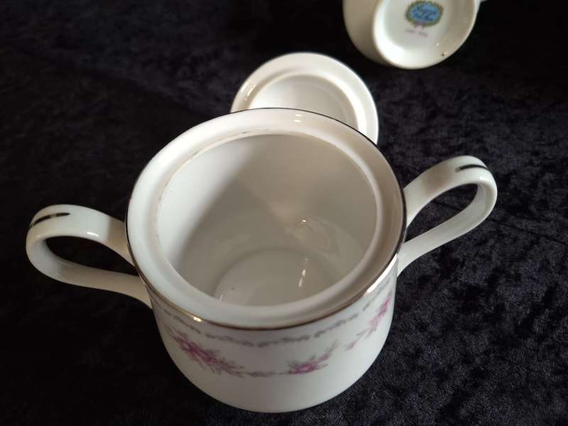 Beautiful Vintage Nagoya Pink Rose Fine China Milk and Sugar Set.