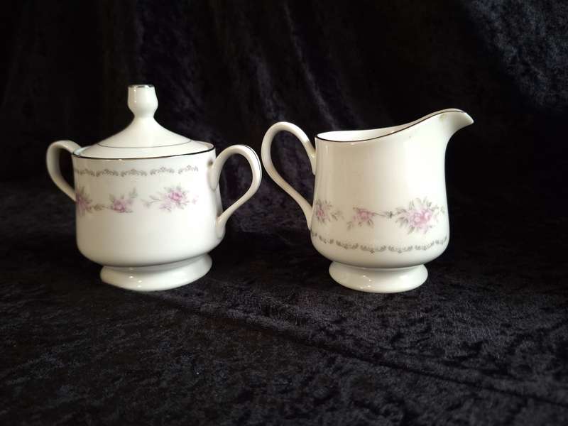 Beautiful Vintage Nagoya Pink Rose Fine China Milk and Sugar Set.